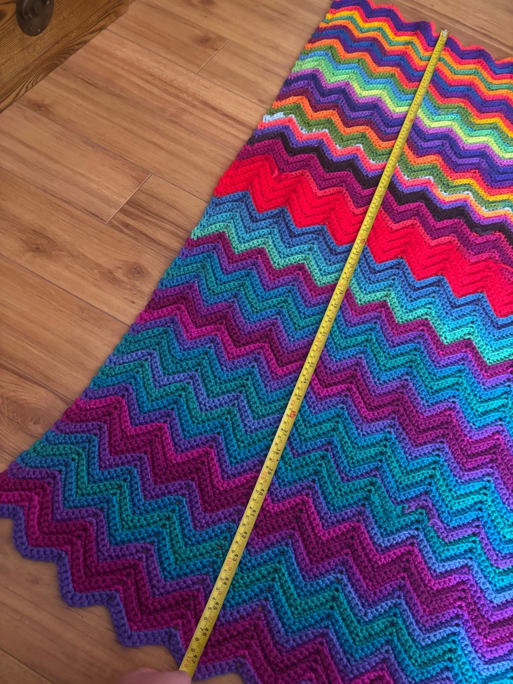 Handmade Rainbow Chevron Crochet Blanket Multicolored Ripple Throw 32x47 Accent